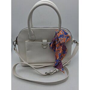Betsey Johnson White w/ Butterfly Scarf Handbag Purse Handles & Strap Zipper
